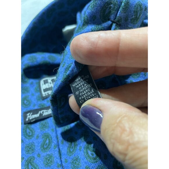 Ike Behar Mens Hand Tailored Blue & Green Paisley Silk Wool Blend Tie - Picture 4 of 4